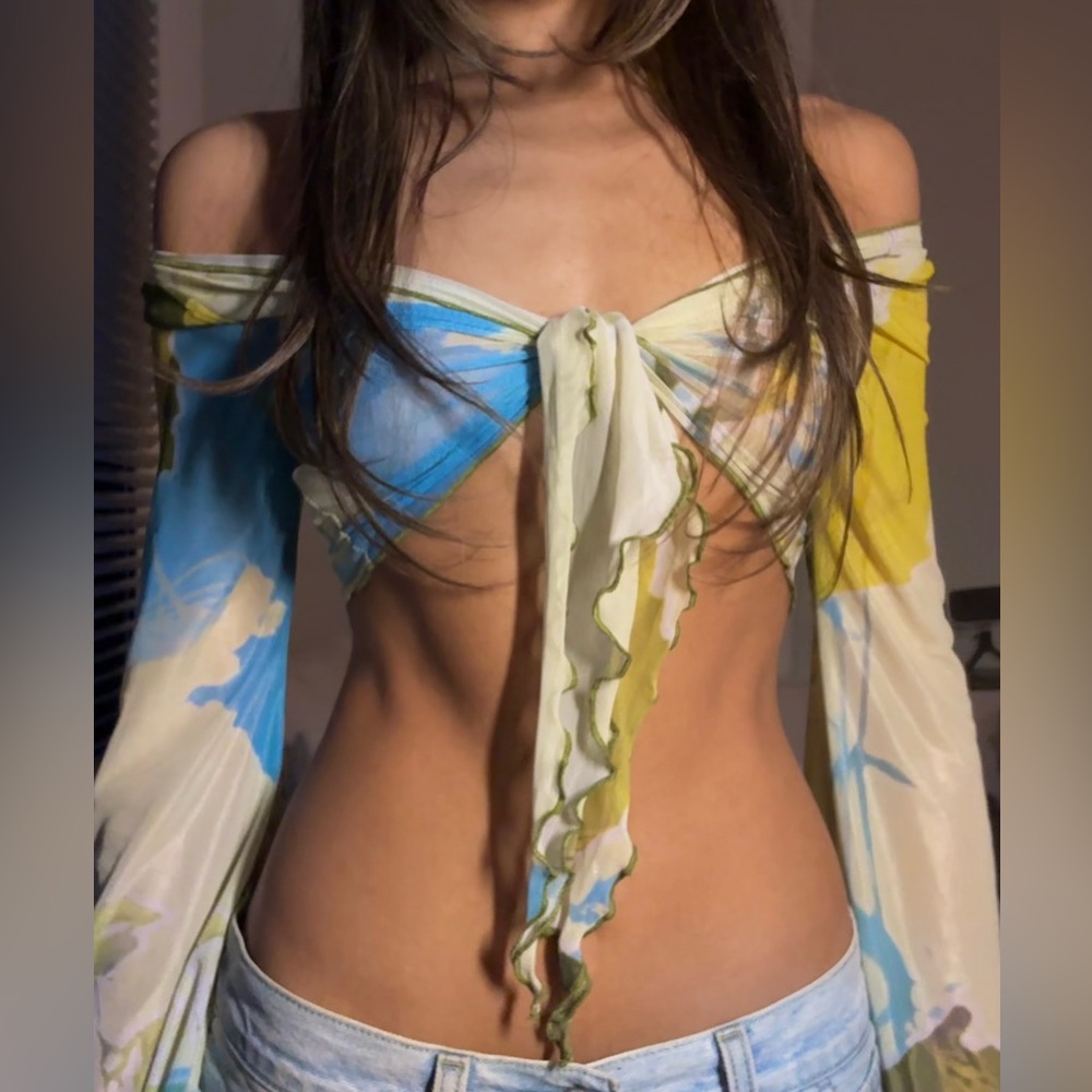 Tiger Mist DISCONTINUED Floral Long Sleeve Tie Front Top